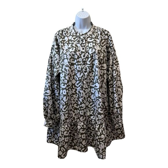 Elizabeth and James Olive Leopard Poplin Dress XL - Picture 1 of 15
